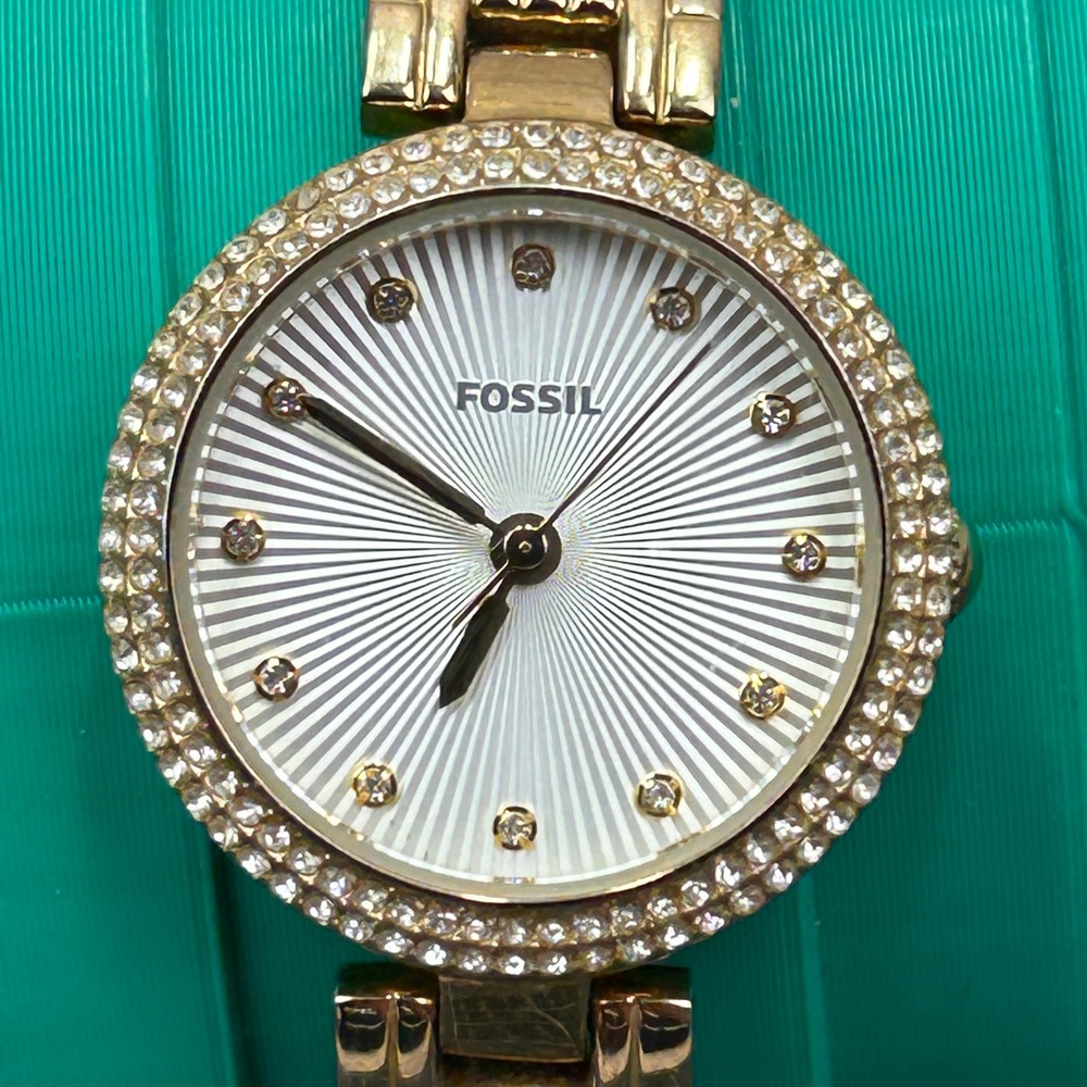 Fossil ES3346 Riley Gold Tone Crystal Bezel Sunray Dial Ladies Watch